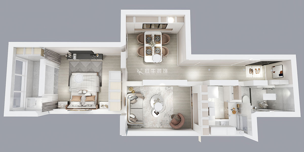 顾娟｜高楼门37-303-60㎡-现代风格｜1室2厅1卫｜旧房装修｜定制家￥90700｜全包11万｜00_04鸟瞰图